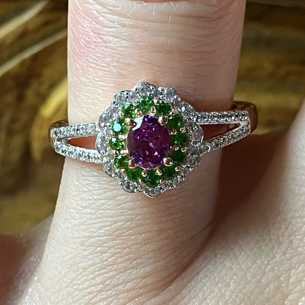 Natural Ember Garnet Chrome Diopside Sterling Silver Ring Size 7